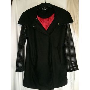 JouJou Black Winter Coat with Studded Sleeves and Red Lining Size S